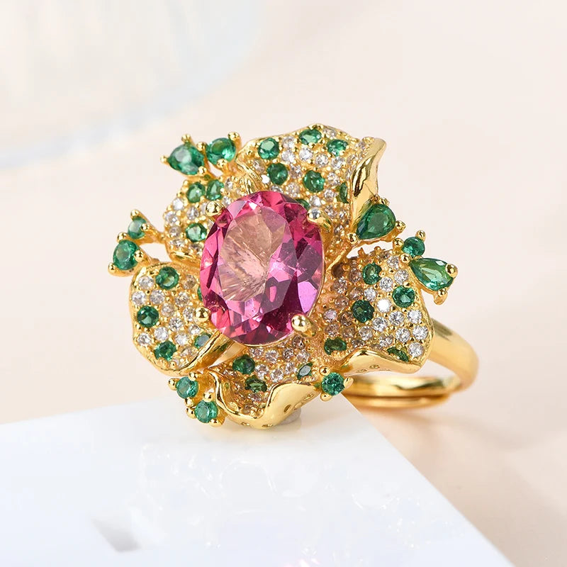 Gioiellieri Natural Pink Topaz Ring with Oval Cut Gemstone for Valentine Romantic Gift in 925 Sterling Silver for Women Jewelry