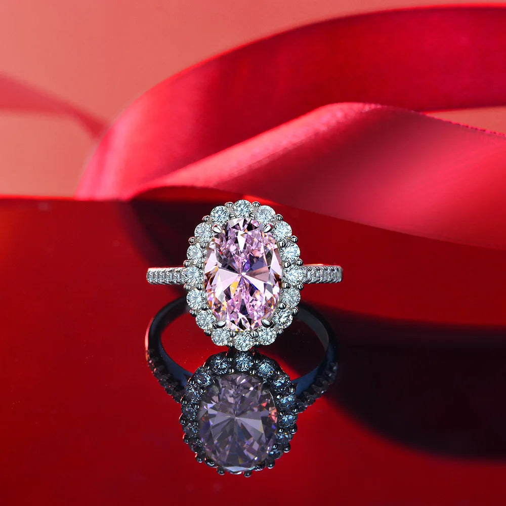 MuShan Jewelry Factory European and American S925 Silver 3 Carat Pigeon Egg 8*12 High Carbon Diamond Ring Luxurious Diamond Ring
