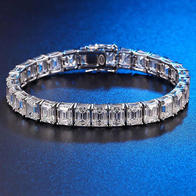 ArtistA 8 Premium 925 Silver 14-23cm Secure Clasp Timeless Luxury Jewelry Non Tarnish Emerald Cut 1ct VVS GRA Moissanite Tennis Bracelet