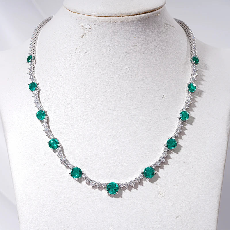 Gemfiori Starsgem 14K Gold Necklace Colombian Emerald Royal Blue Sapphire Paraiba Color Gemstone DFE Apatite Inlay Fine Jewelry for Women