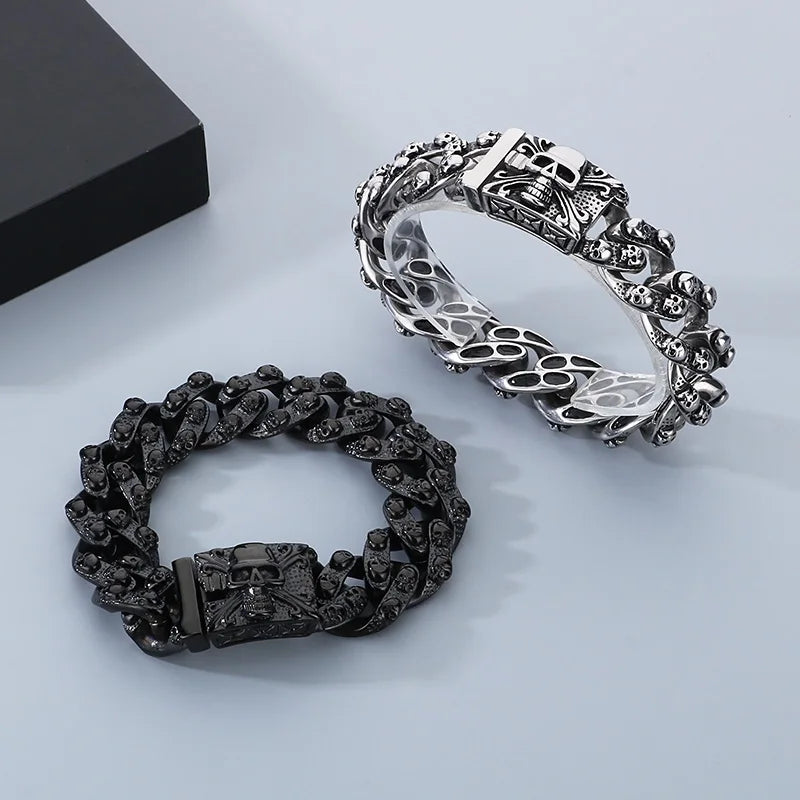 KALEN Punk Style Fine Jewelry Fashion Bracelets Stainless Steel Skull Links Bracelet for Men