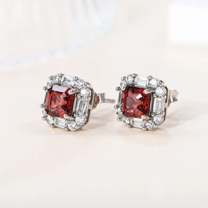 Gioiellieri Natural Garnet Stud Earrings for Women, 925 Sterling Silver Hypoallergenic Ear Jewelry