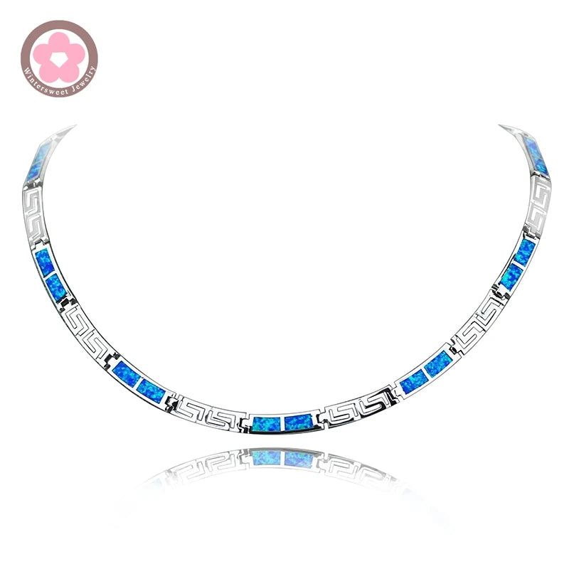 Minimalist Square Blue Natural Opal Gold Plated Unisex Necklace-Trendy Link Chain for Daily & Party Wear Anniversary Occasion