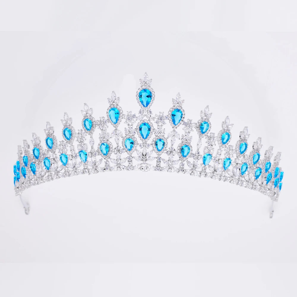 014129 Luxury Color Cubic Zircon Crystal Crowns for Women Tiara Queen for Wedding Bridal Headpiece Hair Jewelry Accessories