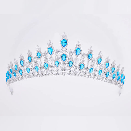 014129 Luxury Color Cubic Zircon Crystal Crowns for Women Tiara Queen for Wedding Bridal Headpiece Hair Jewelry Accessories