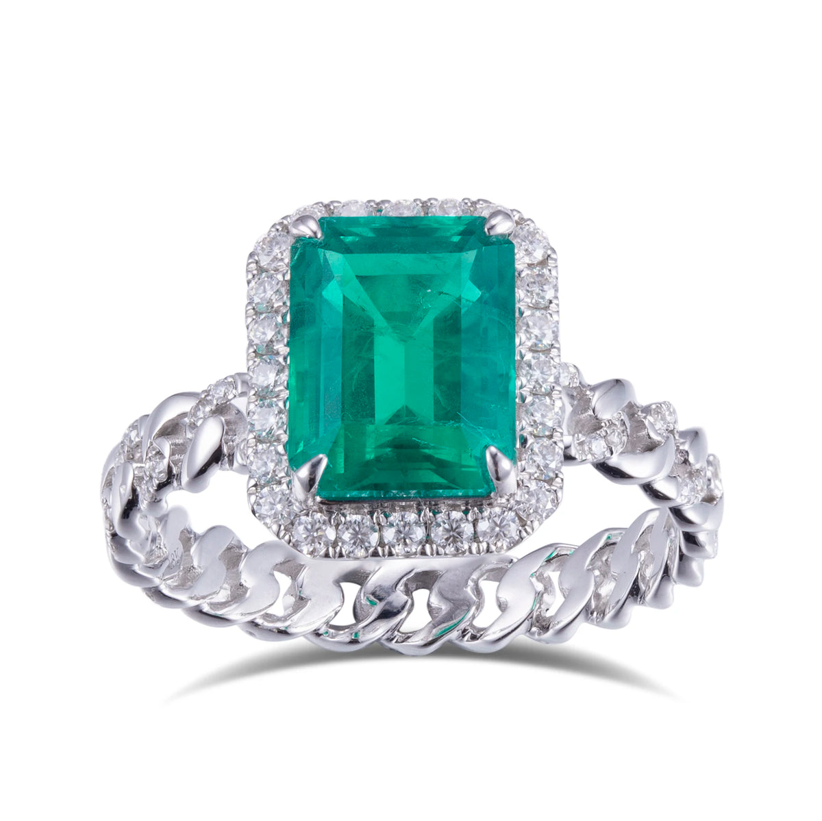 Gemfiori Messi Jewelry MS-560 18k Gold DEF Moissanite Create Emerald Ring