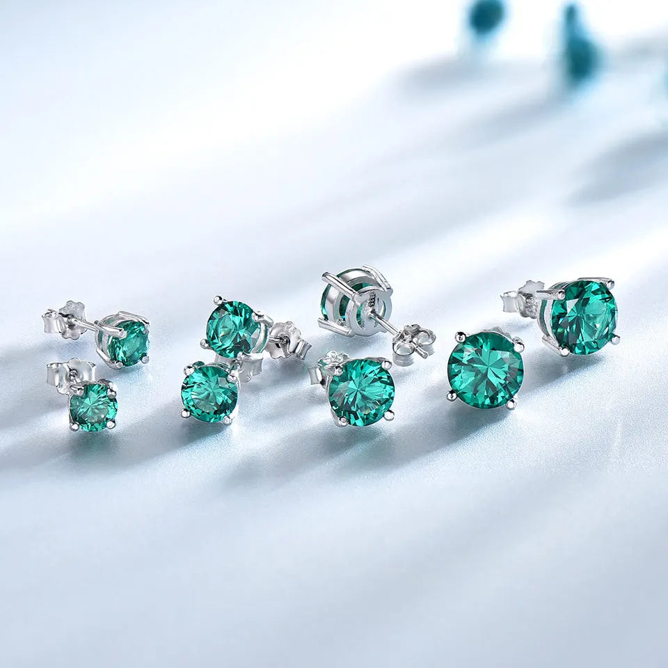 UMCHO Trendy Fine Jewelry Nano Emerald Stud Earrings Zircon Gemstone 925 Sterling Silver Earring for Women Gift