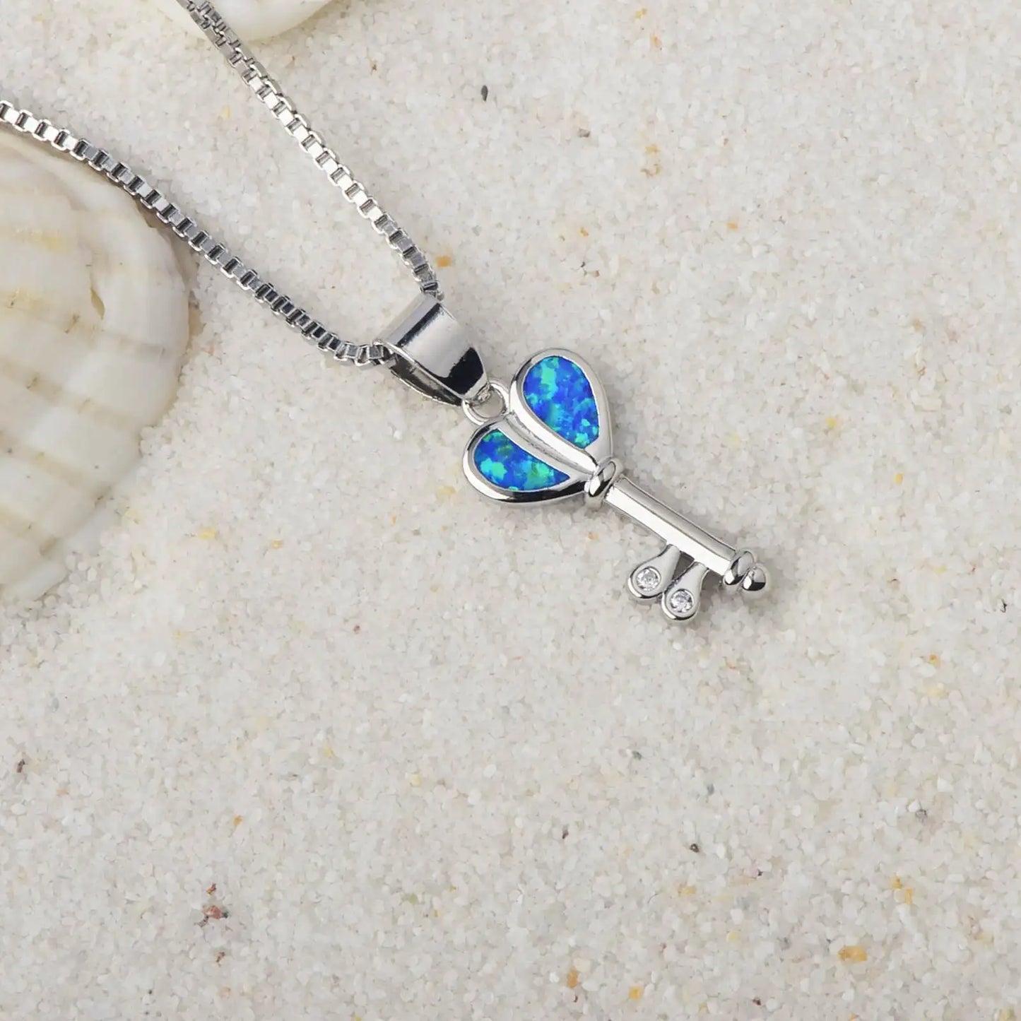 Aobao Christian Key Tree Silver Plated Copper Alloy Minimalist Geometric Opal Lab Created Lariat Necklace for Women Gift