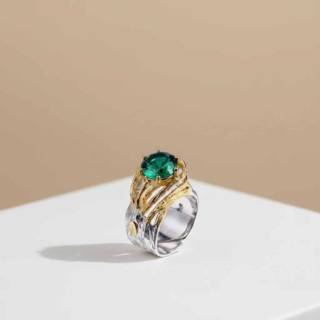 18K Gold Plated 925 Sterling Silver Gemstone Ring for Women