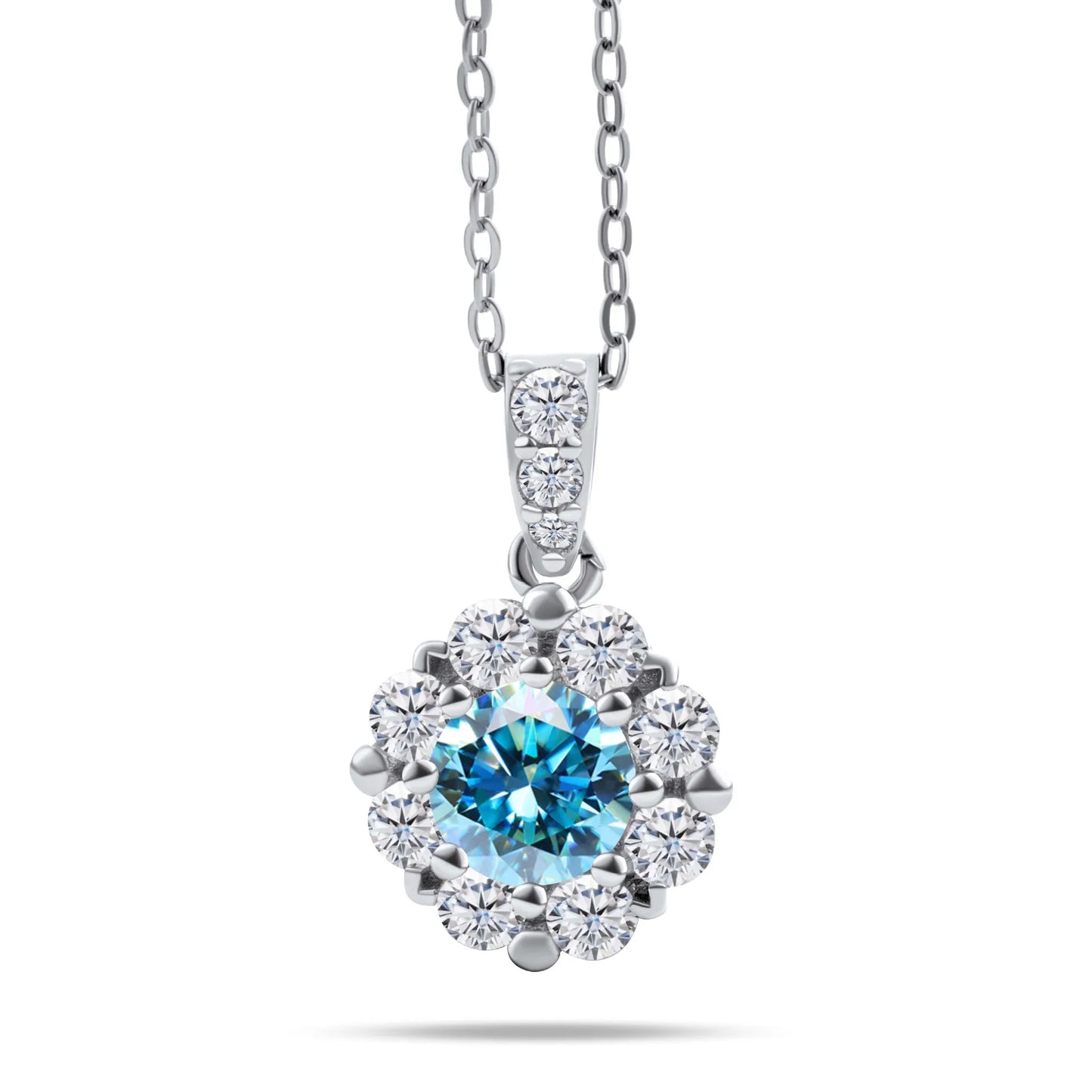 Fashion Fine 925 Sterling Silver Cluster Set Round Cut 1ct VVS GRA Colored Moissanite Jewelry Classic Sunflower Pendant Necklace