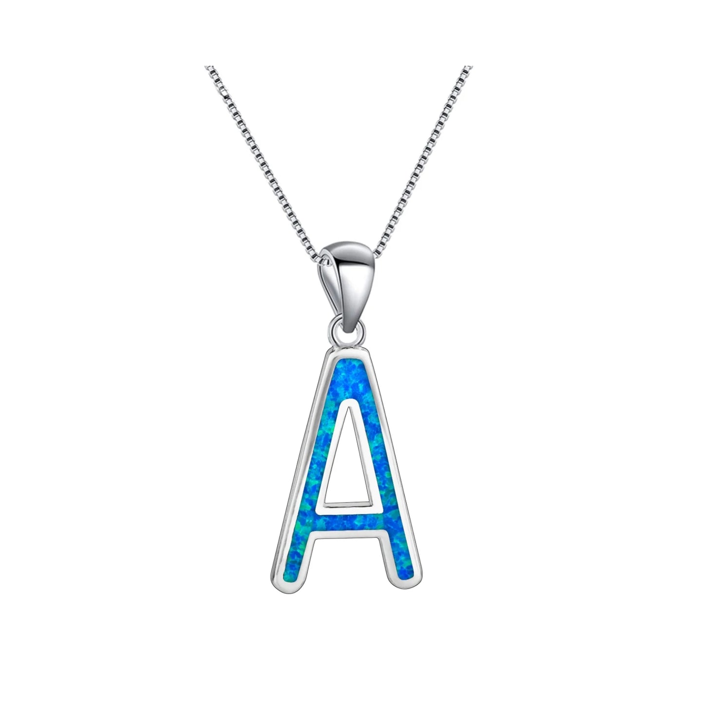 Letter A Pendant - Blue Opal Inlaid Silver Plated Initial Jewelry for Women Wholesale