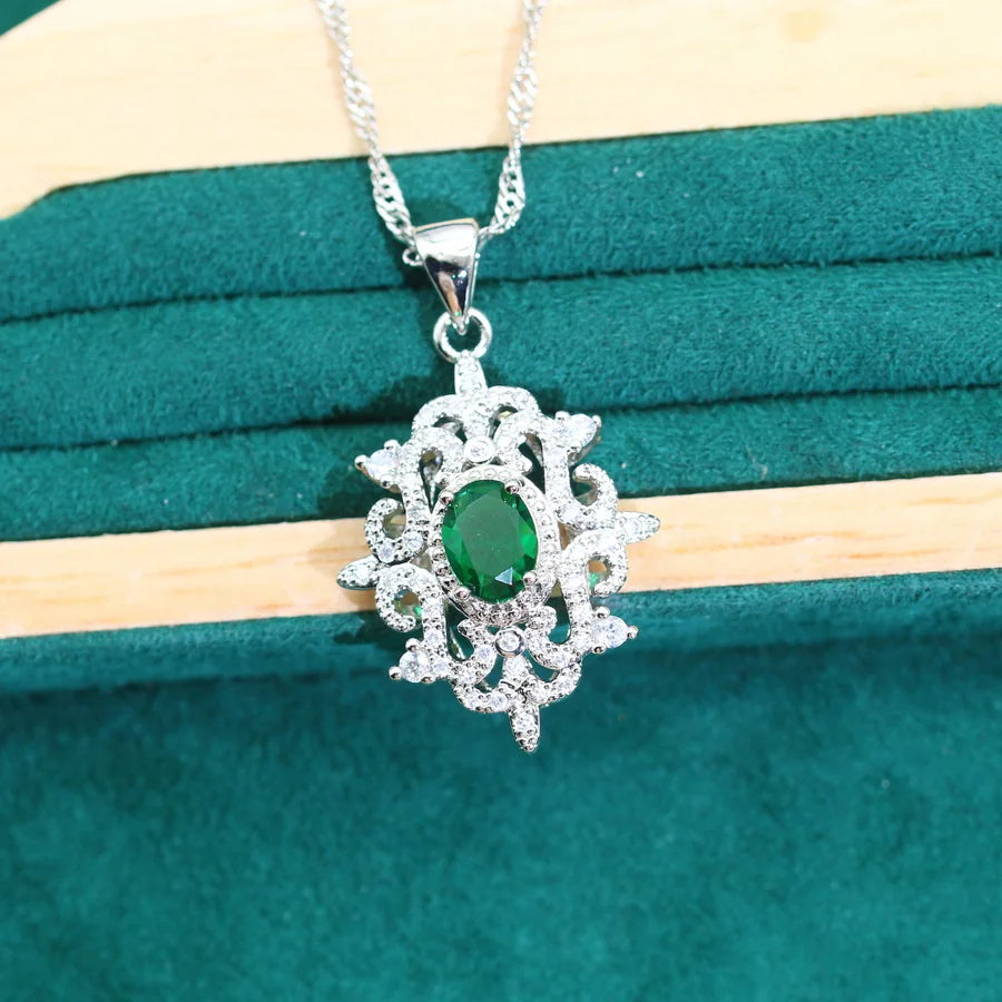 XOTICA 2024 New Classic Green Zircon 925 Silver Jewelry Set for Women Wedding Bracelet Earrings Necklace Pendant Ring Engagement
