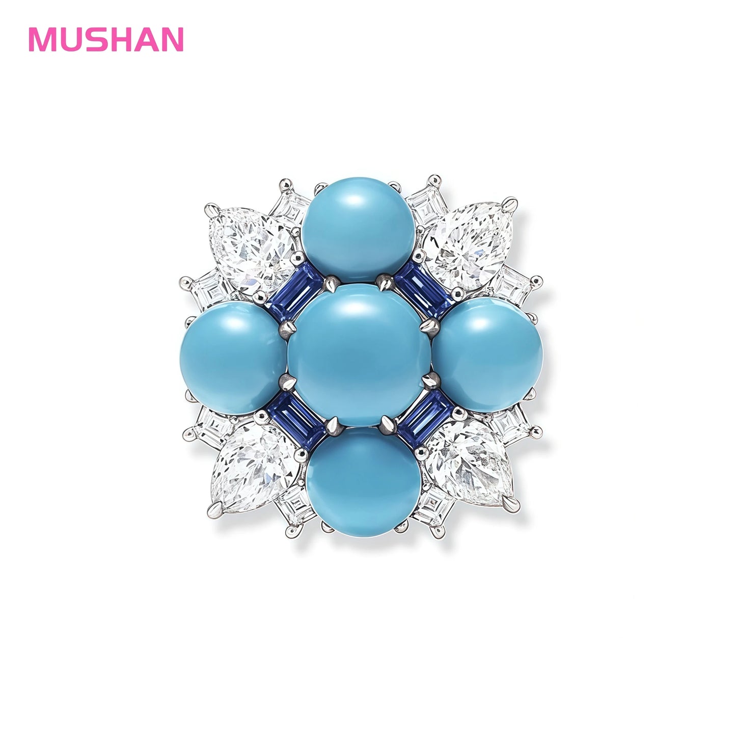 MUSHAN Jewelry Factory 925 Sterling Silver Rings Luxury High Carbon Diamond Blue Pine Fine Jewelry Ring for Women Anniversary