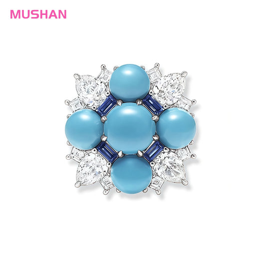 MUSHAN Jewelry Factory 925 Sterling Silver Rings Luxury High Carbon Diamond Blue Pine Fine Jewelry Ring for Women Anniversary