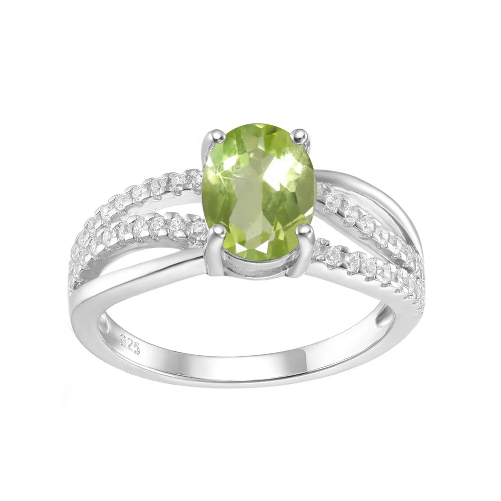ArtistA Abiding Custom Green Natural Gemstone Ring Collection 925 Silver Natural Peridot Rings with Regular Open 2 Tone Design