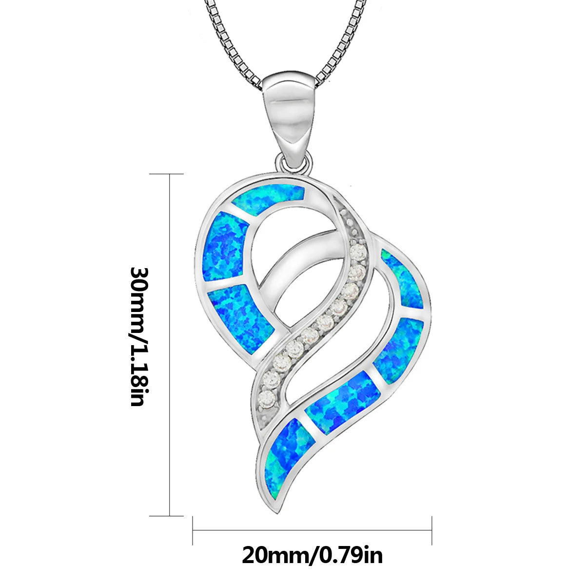Aobao Copper Heart-shaped Pendant Necklace with Link Chain Silver Plated Inlaid Opal-Women's Gift Jewelry