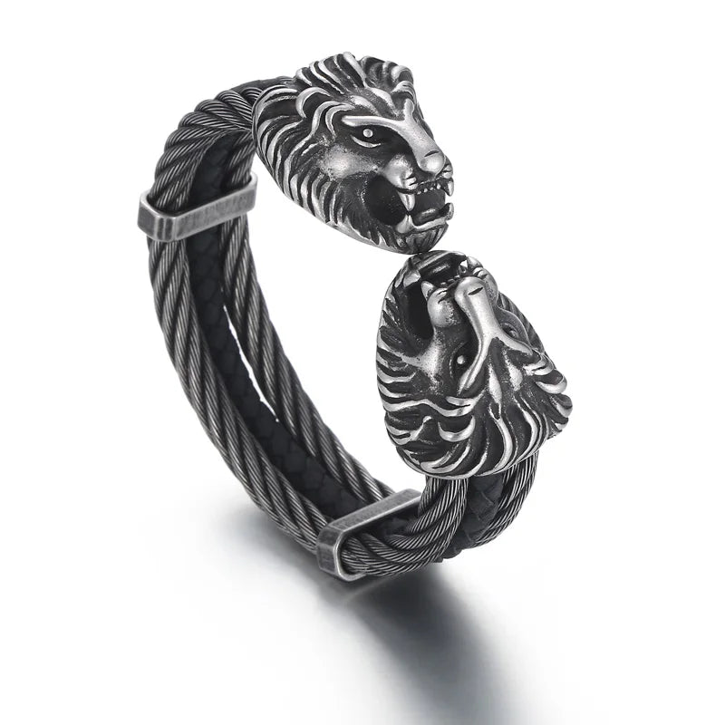 KALEN Punk Silver/Gold/Black/Oxidized Black Stainless Steel Lion Head Cuff Bangle Bracelet