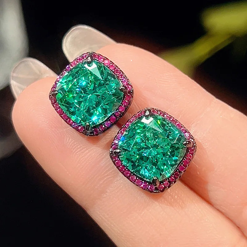 Gemfiori Luxury Dubai Bridal Wedding Boutique Jewelry Set Women's Black Gold Green Zircon Emerald Ring Earrings Pendant Necklace