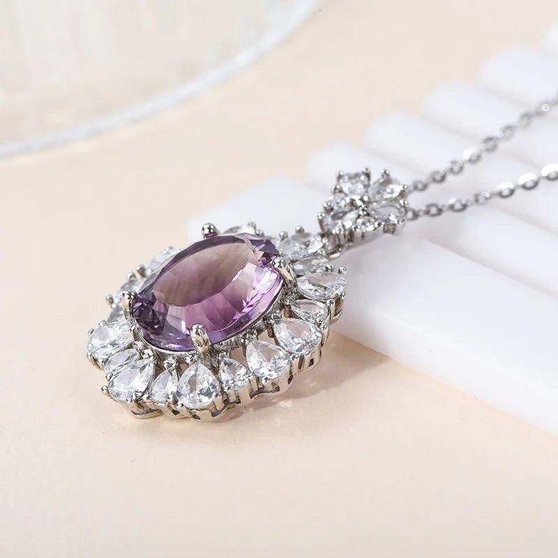 Gioiellieri Fine Jewelry 925 Silver Pendant Necklace for Women Natural Amethyst Pendant