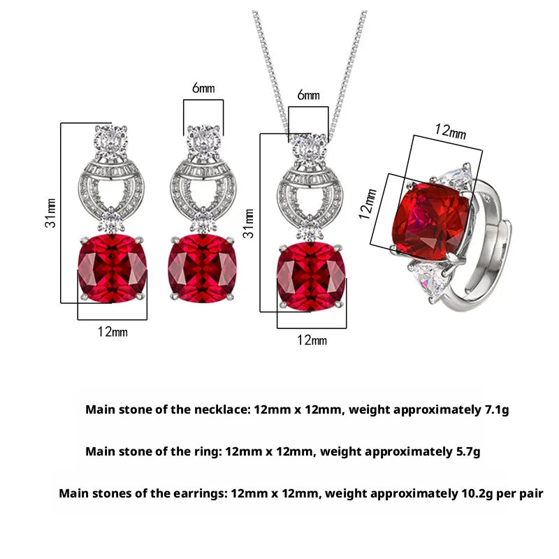 Eco-friendly Copper 12*12MM Square Zircon Pendant Earrings Ring Set Bridal Jewelry Elegant Wedding Sets for Women