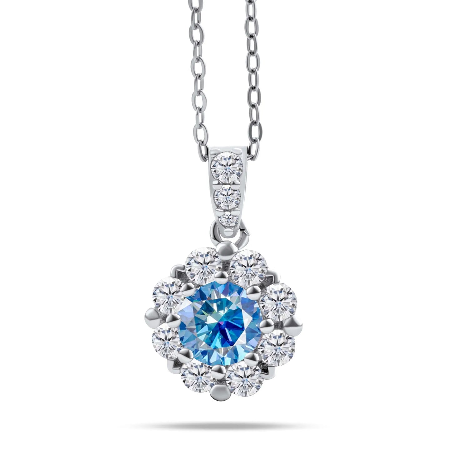 Fashion Fine 925 Sterling Silver Cluster Set Round Cut 1ct VVS GRA Colored Moissanite Jewelry Classic Sunflower Pendant Necklace