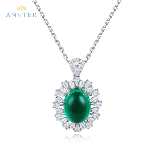 Gemfiori Hot Selling High Quality Lab Grown Emerald Bridal Necklace Wedding Jewelry Emerald Gemstone Fashion Necklace for Party