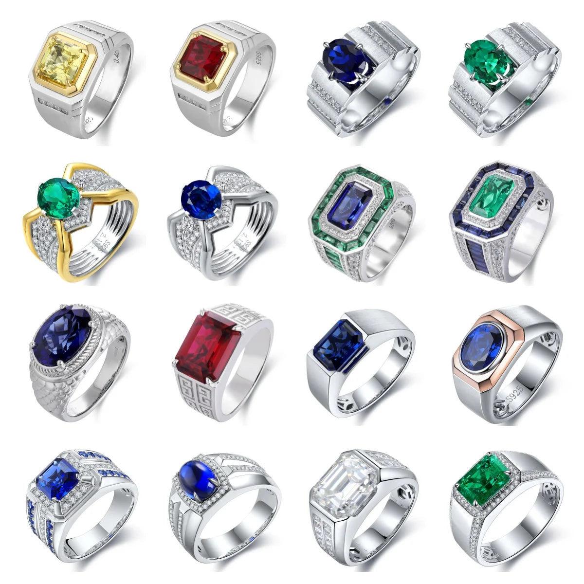 Gemfiori High Quality Affordable Price Handmade Men Rings Lab Created Emerald Ring 6ct Diamonds Gifts for Man Fathers Day