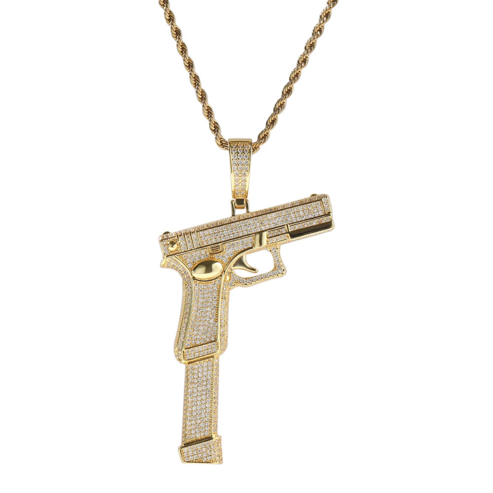 BiG-BOSS Hip Hop Pistol Pendant 18K Gold Plated Brass Pistol Model Necklace Women Mens Rapper Fashion Jewelry
