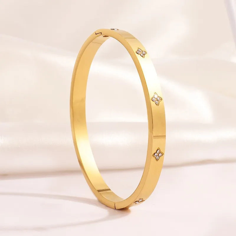 REBEL Stainless Inoxydable Stainless Steel 18K Gold Plated Roman Women Fashion Jewelry Bracelets Bangles
