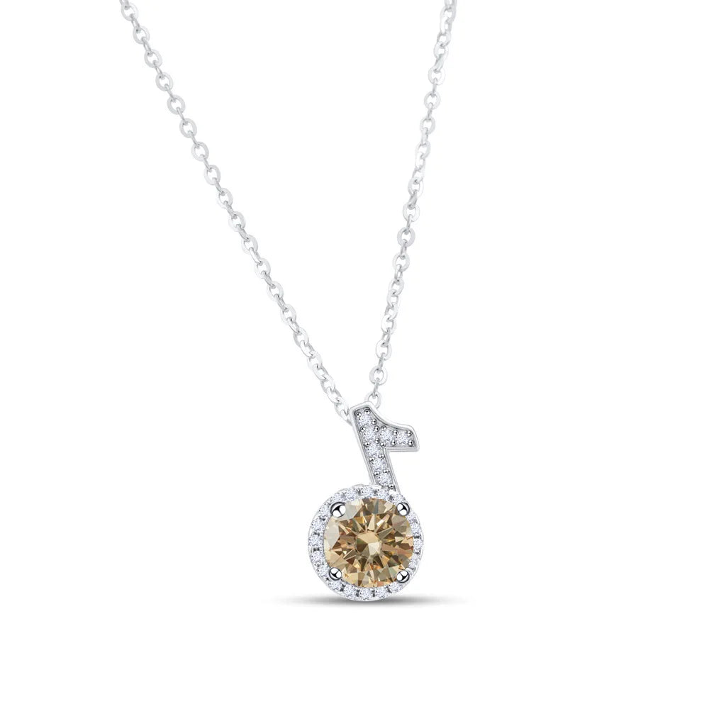 Fine 925 Silver Bezel Set Round Cut 1ct VVS Colored Moissanite Jewelry New Trendy Fashion Layer Musical Note Necklace for Women