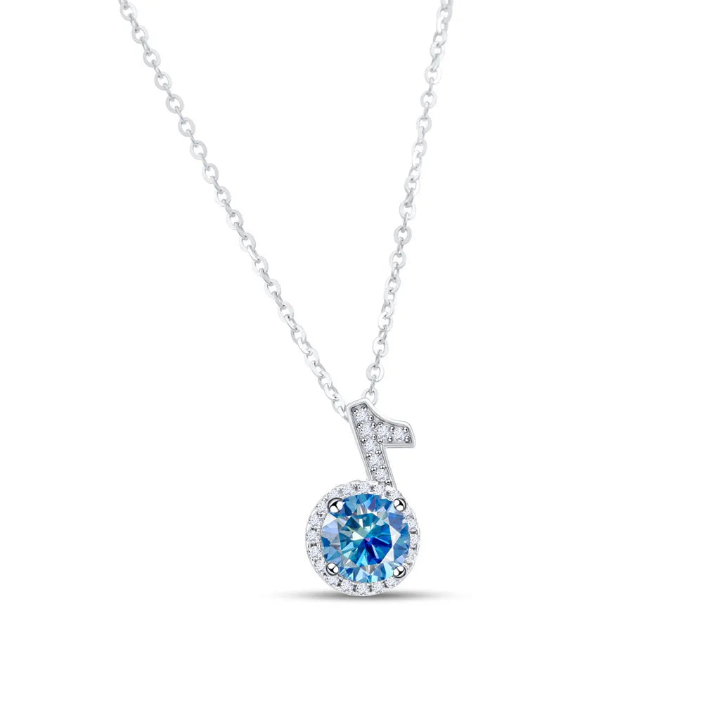 Fine 925 Silver Bezel Set Round Cut 1ct VVS Colored Moissanite Jewelry New Trendy Fashion Layer Musical Note Necklace for Women