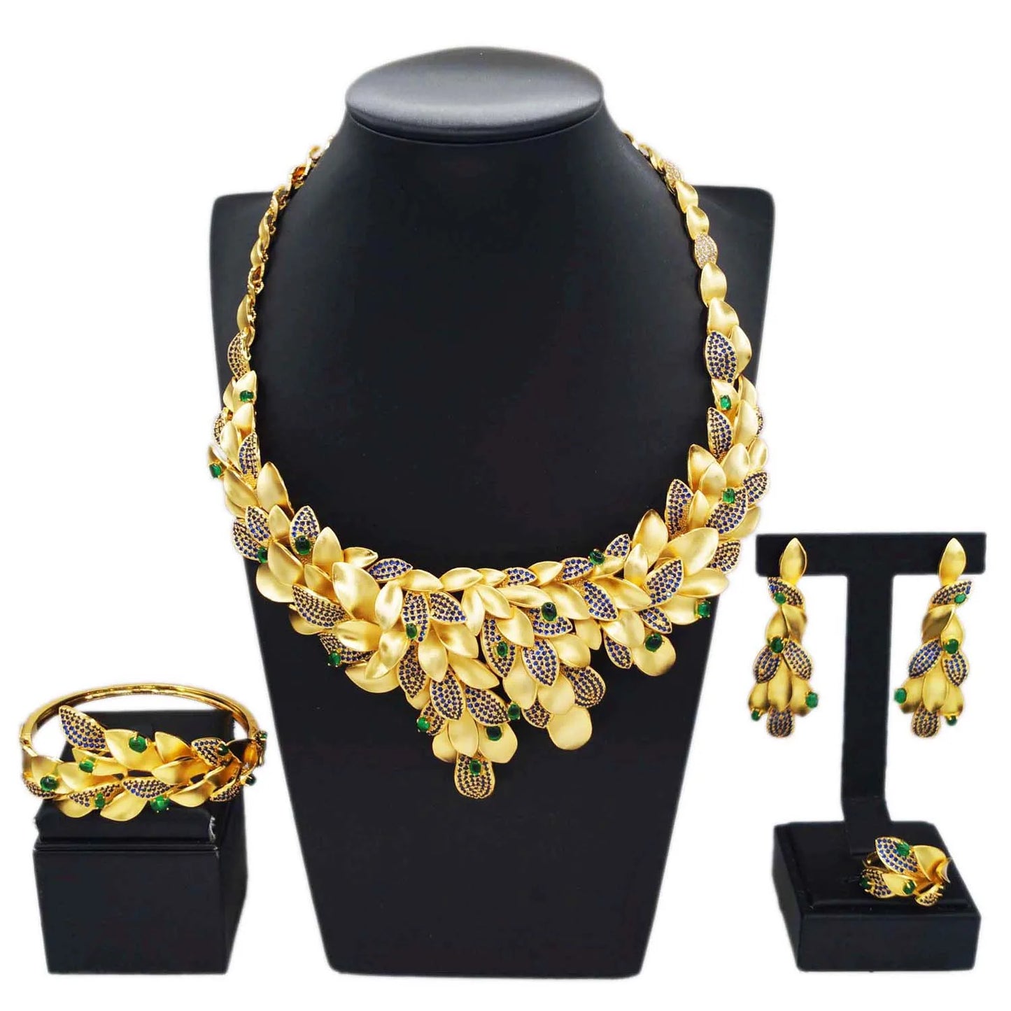 Zhuerrui Factory American Gold Jewelry Set Cheap Green Diamond Beads Jewelry Sets Simple Women's Festival Gifts HZ23081197