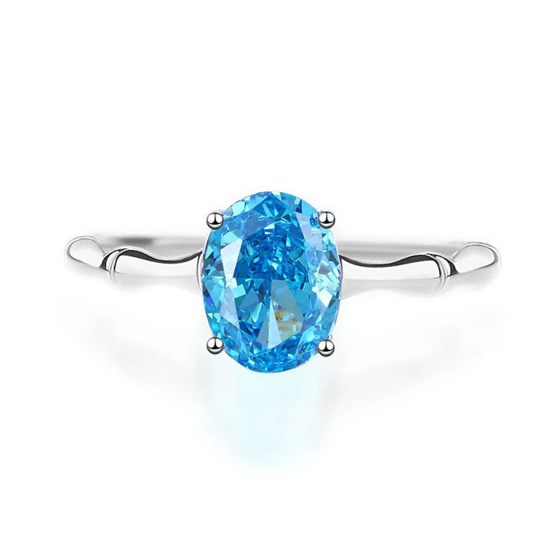 Waterproof Women 925 Sterling Silver Aquamarine 5A 8A Cubic Zirconia Ring Wedding Anniversary Rings Custom Jewelry Supplies