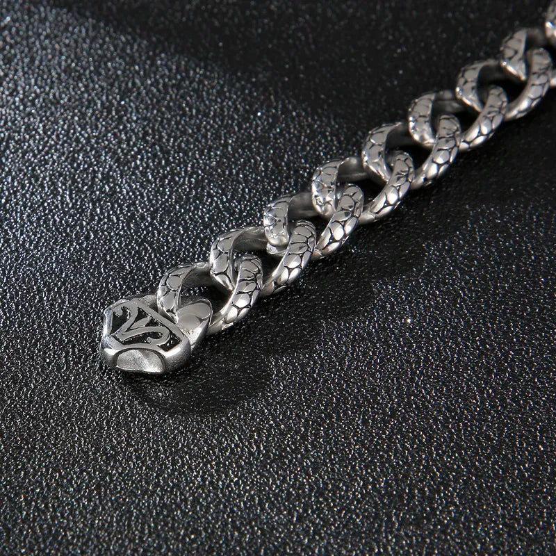 VIKING Mens Gothic Snake Skin Cuban Link Bracelet – Silver Stainless Steel