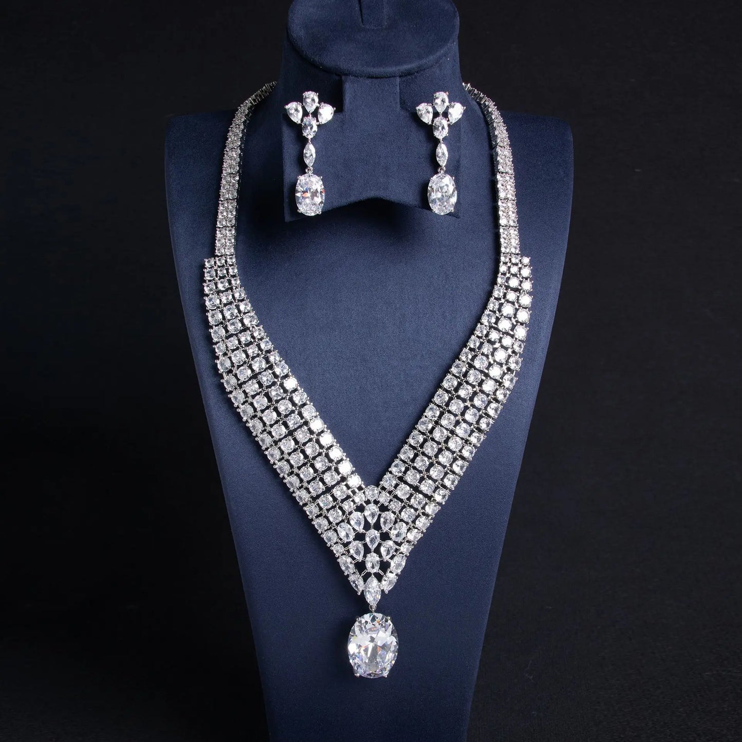 Luxury Full Micro Pavé Zirconia Flower Choker Bridal Jewellery Set — Gold & Rhodium Plated
