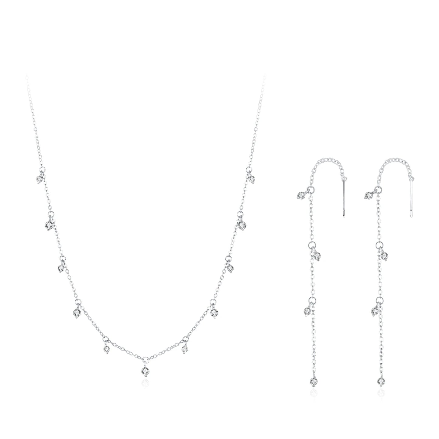Ailmay Fashion 925 Sterling Silver Round Zircon Pendant Necklace Earrings Jewelry Set for Women Romantic Wedding Jewelry