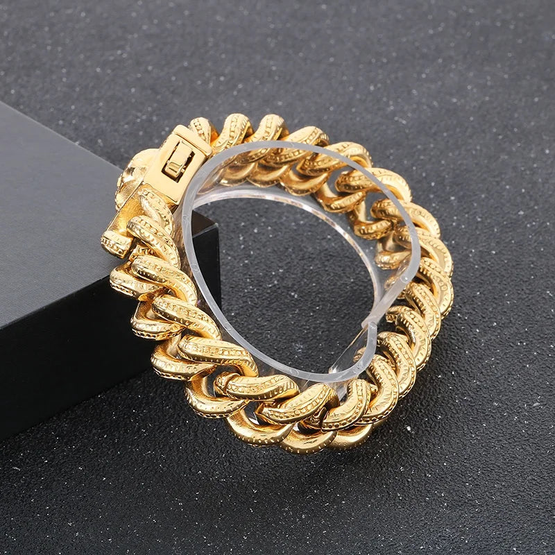 KALEN Punk Fine Jewelry Fashion Bracelets Men Cuban Style Stainless Steel Skull Links Bracelet Bangle