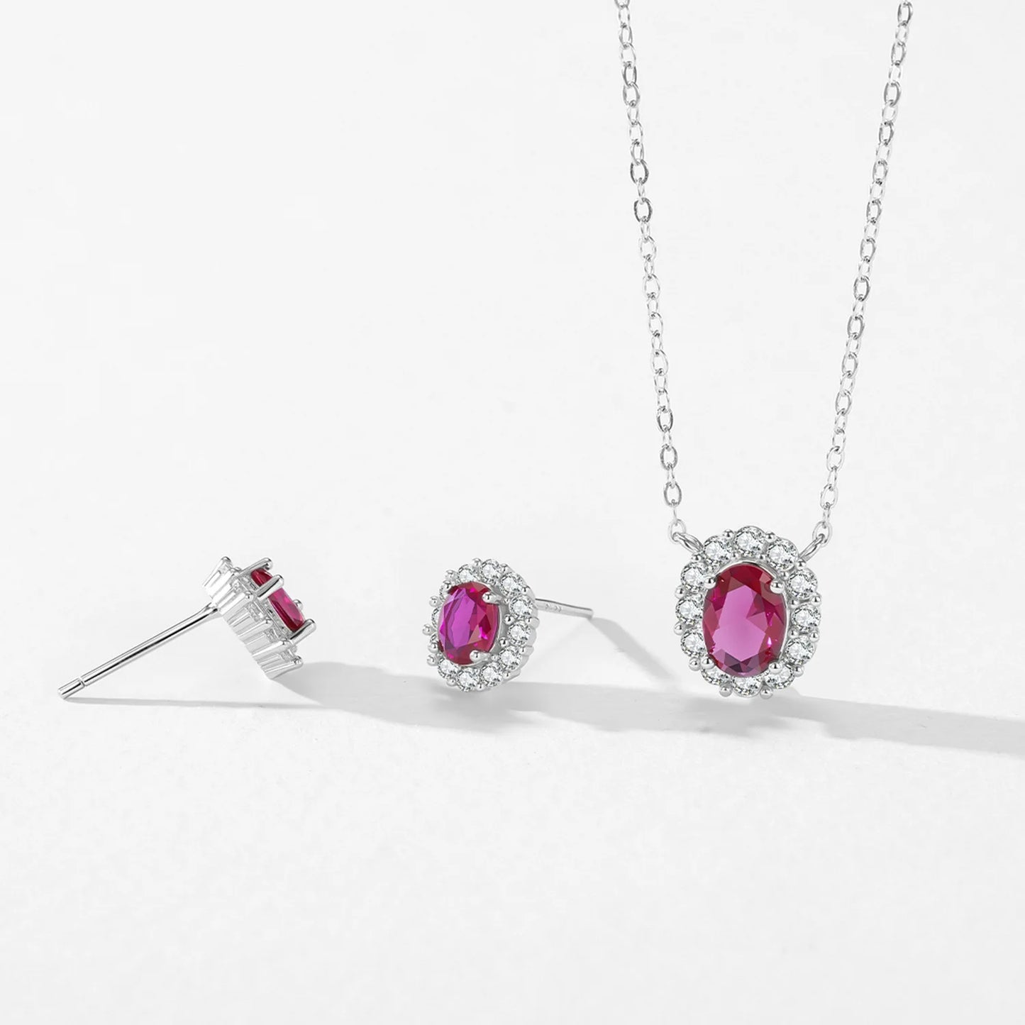 925 Sterling Silver Luxury Red Earring Necklace Fashion Pigeon Egg Diamond Jewelry Set Gift Set