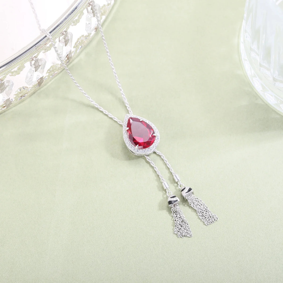 Gemfiori C9646 Abiding Handcrafted 925 Silver Pear Shape 13x18MM Citrine Amethyst Lab Ruby Blue Sapphire White Cz Halo Pendant Necklaces