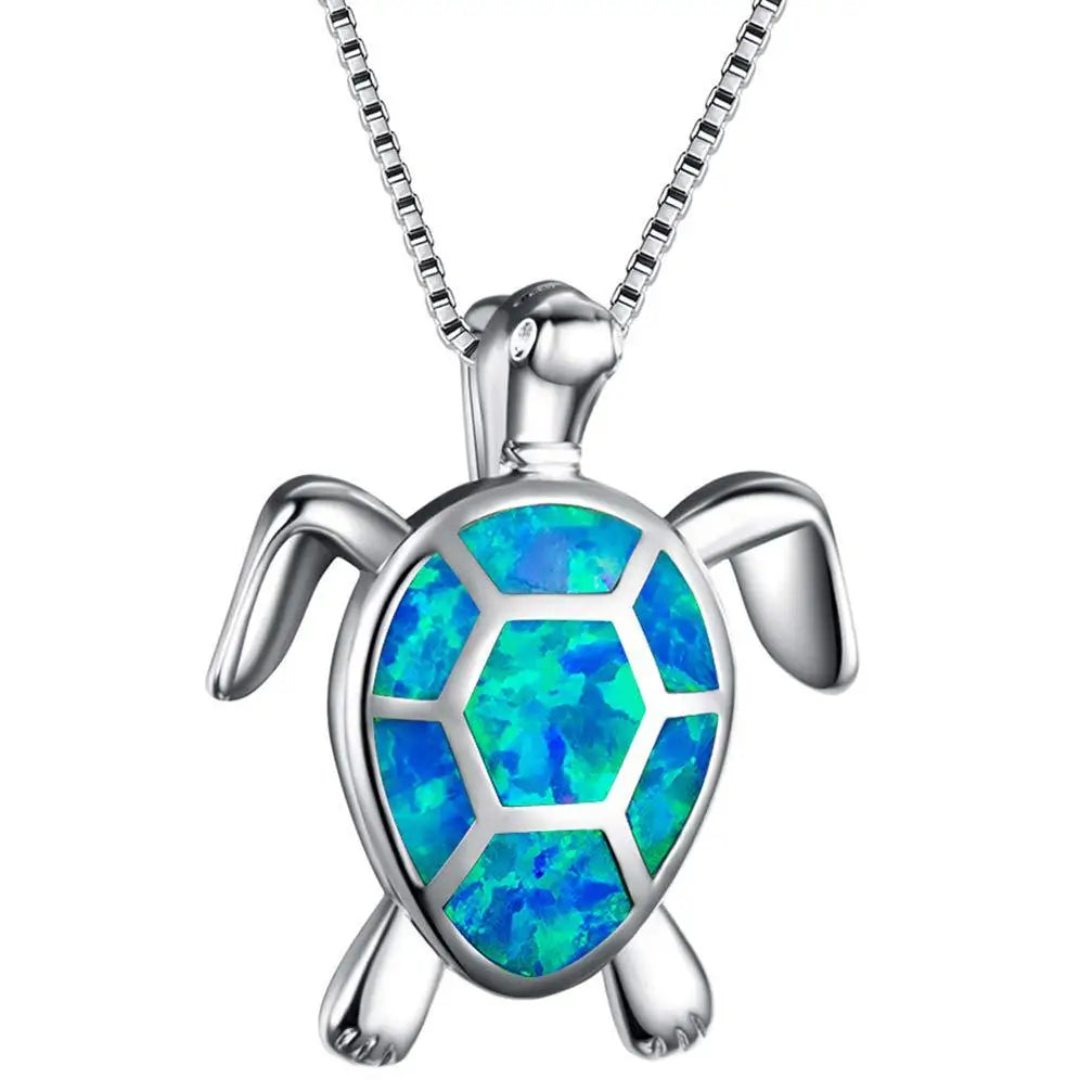 Trendy Copper Opal Turtle Pendant Necklace-Dainty Sweater Chain Link for Women Fashion Jewelry