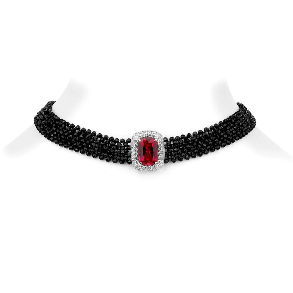 MUSHAN Jewelry Factory S925 Pure Silver Black Spinel Woven Multi Layer Necklace High End and Elegant Necklace Accessory