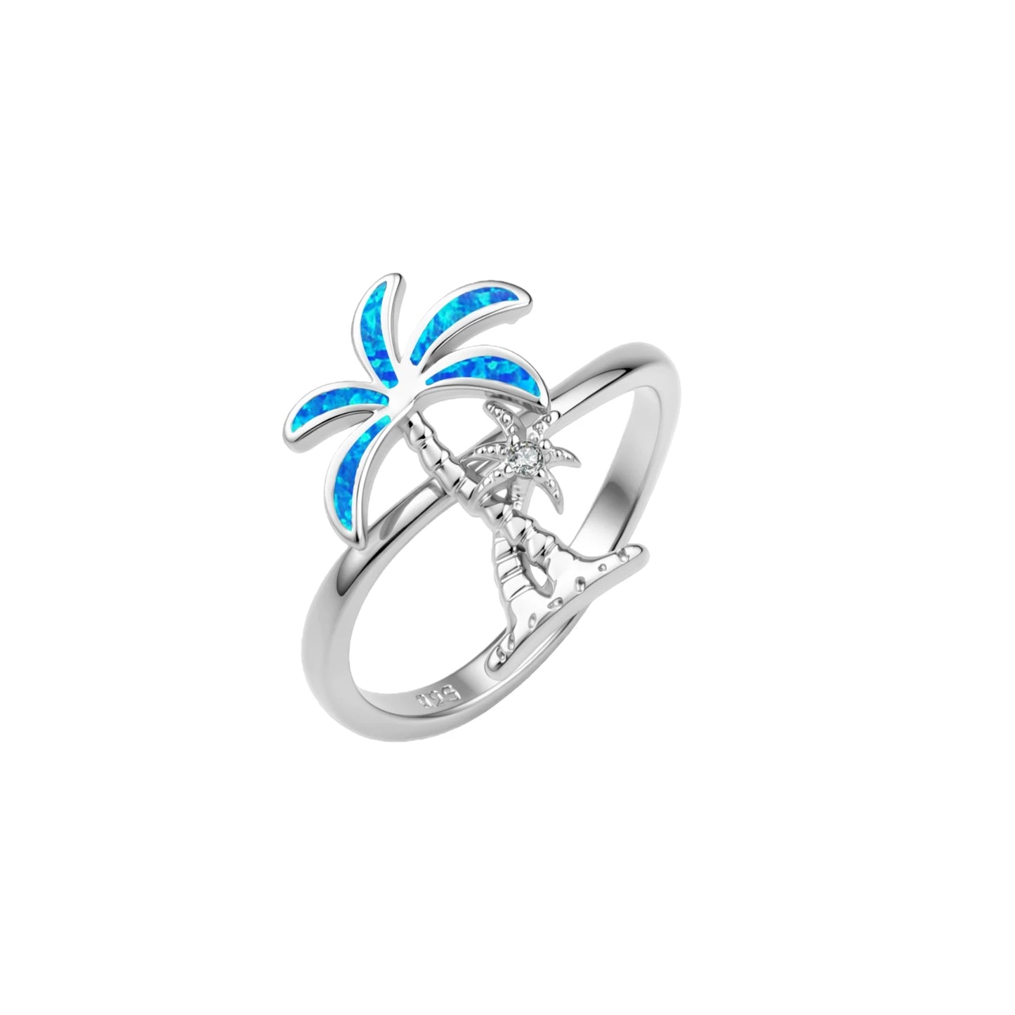 Coconut Trees  Ring | Iridescent Gem Inlay Band | Modern Silver/Gold Plated Women's Trendy Fashion Jewelry