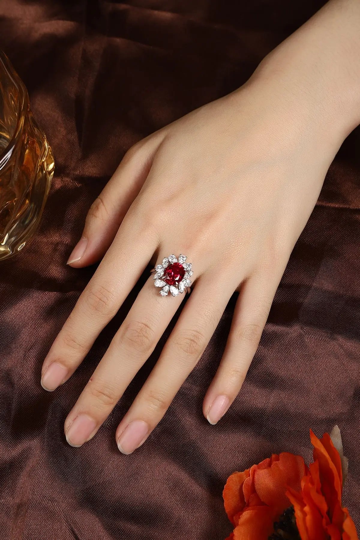S&S Lab Grown Ruby 925 Silver Bridal Jewellery Set | Oval Cut Vintage Ring, Necklace & Earrings | S&S Collection