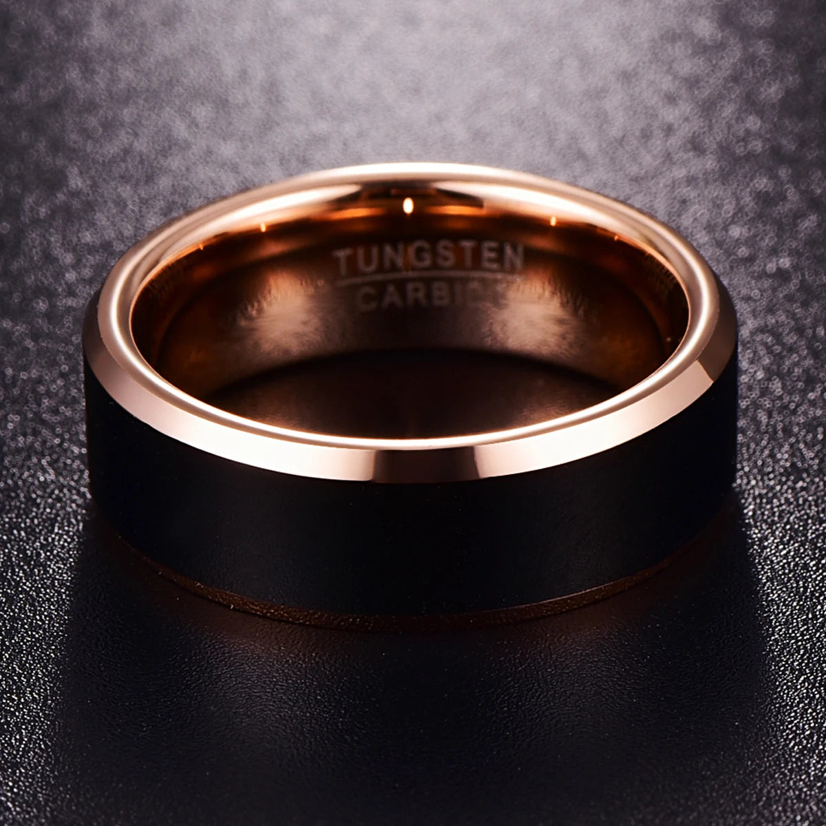 REBEL 8mm Rose Gold & Black Tungsten Carbide Ring | Two-Tone Wedding Band