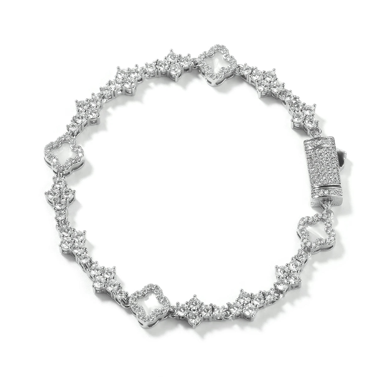 New Arrival Jewelry Iced Out Cross Chain Bracelet Four Leaf Clover Shell Pearl Bracelets for Anniversary Gift Party Jewelry