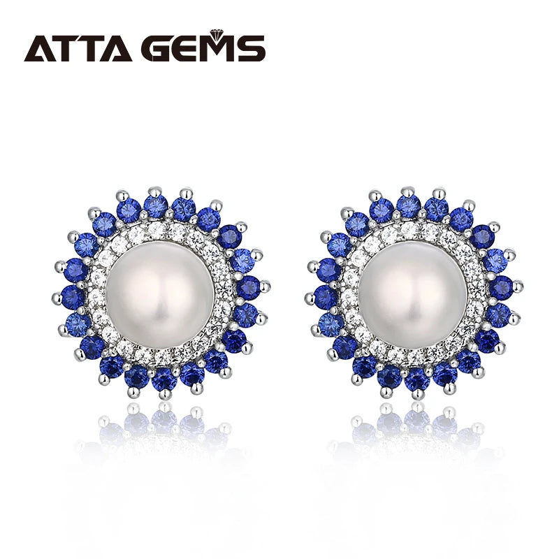 925 Sterling Silver Natural Pearl Jewelry Sets for Women Freshwater Pearl Stud Earrings and  Pearls Sapphire Pendant