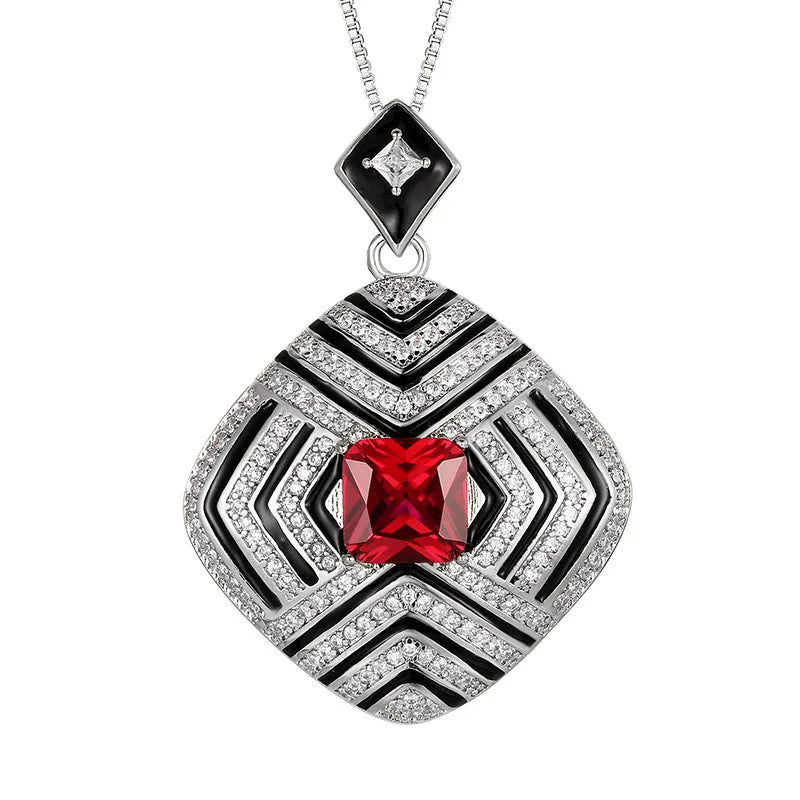 REDheart Copper Inlaid Zircon 18K Gold Plated Open Ring Retro Red Corundum Dripping Oil Black Personality Suit Women's Necklace