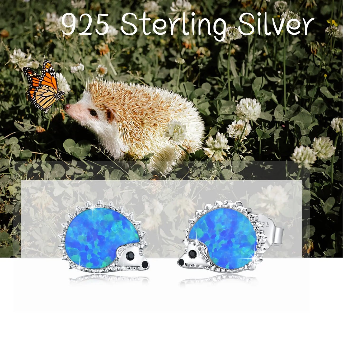 Whimsical Hedgehog Opal Stud Earrings - Iridescent Opal Body & CZ Spike Detail | Cute Daily Jewelry Bulk Gifts