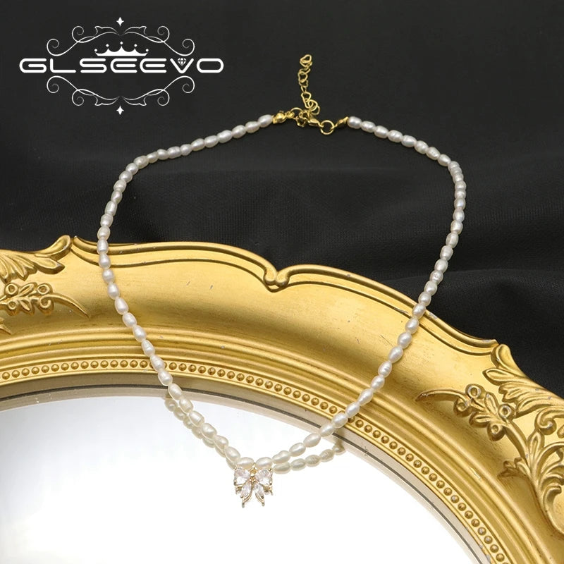 Simple Zircon Butterfly Pendant Freshwater Pearl Necklace Baroque Enamel  Gold Plated Luxury for Girls Necklace Fine Jewelry