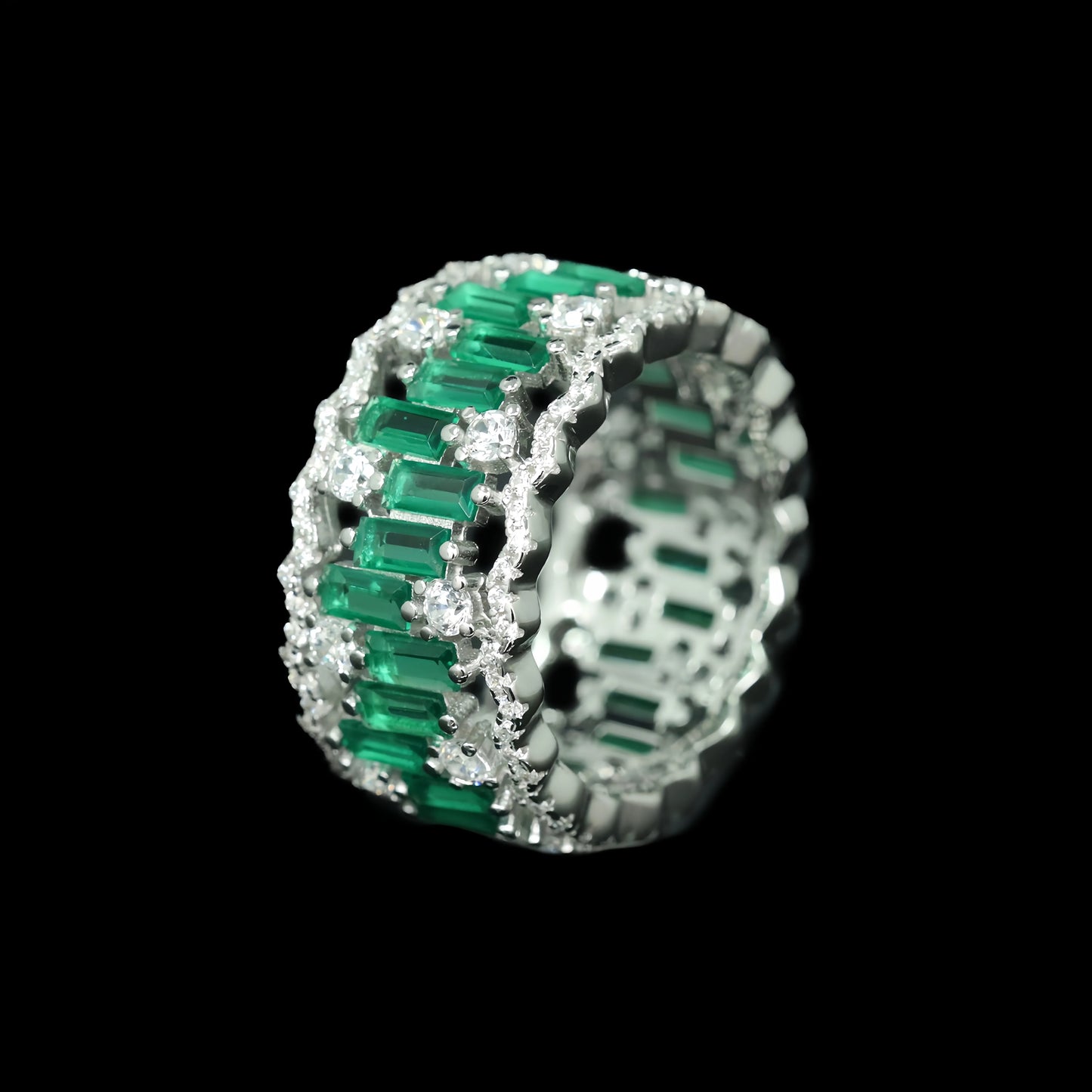 MUSHAN 925 Sterling Silver Fine Ring High Carbon Diamond Emerald Pave Setting Luxury Wedding & Anniversary Jewelry for Women